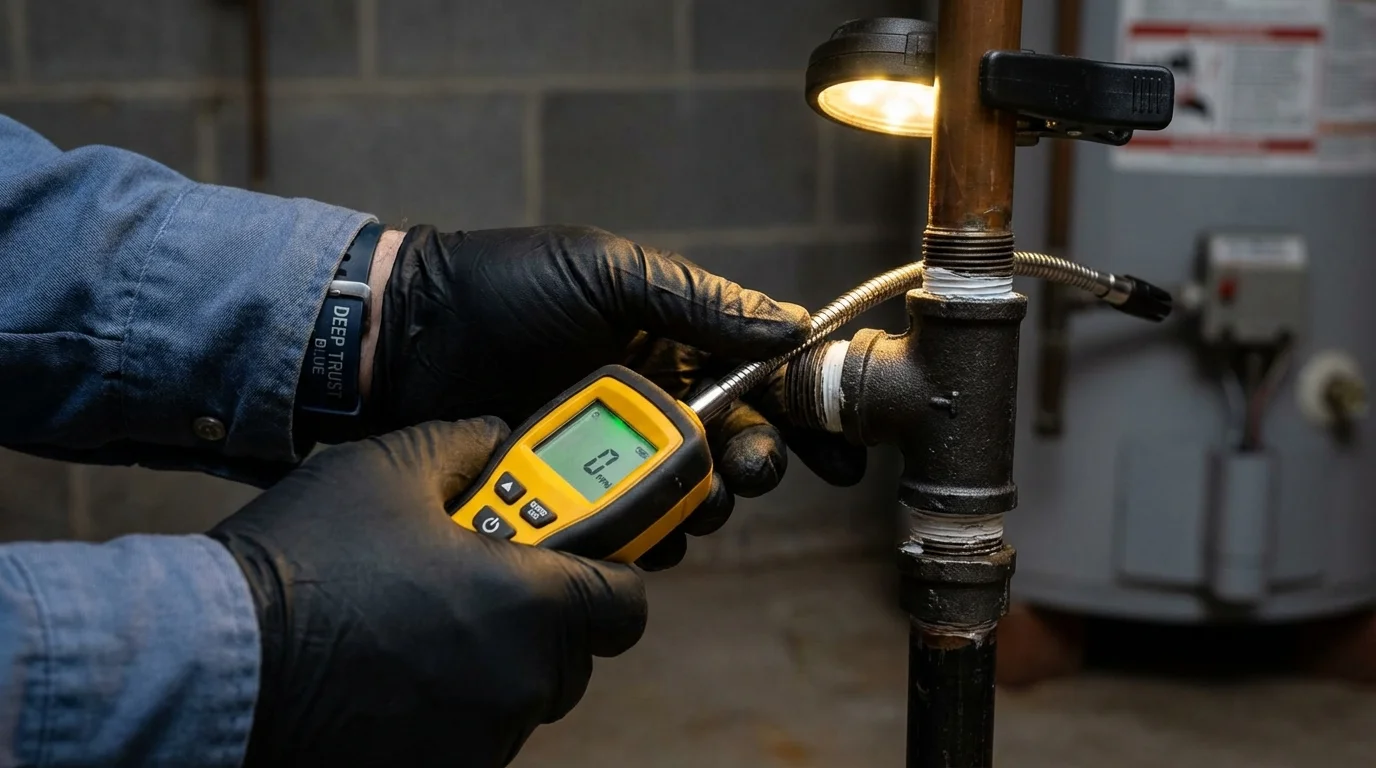 Gas leak detection with electronic sniffer by Johns Plumbing LLC in Ashley
