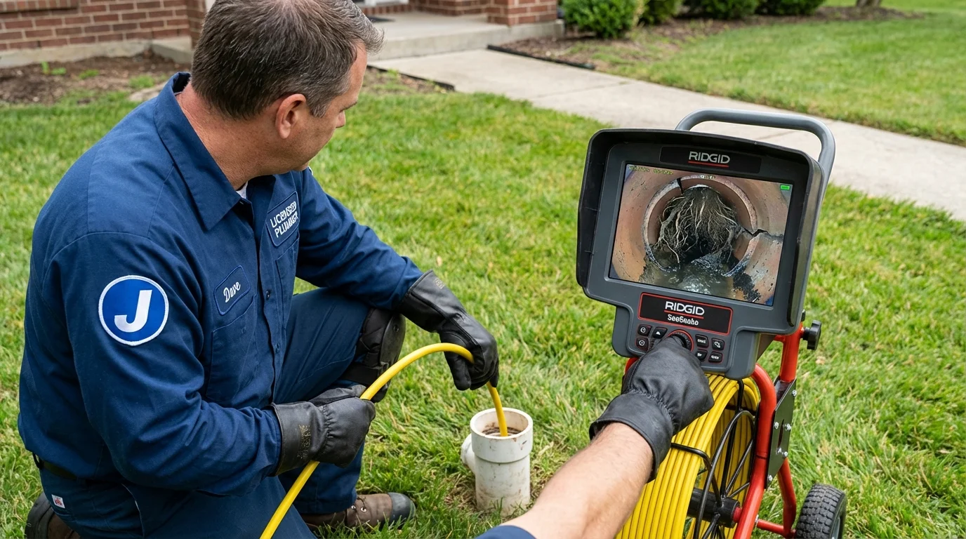 Sewer camera inspection being performed by Johns Plumbing LLC in Ashley