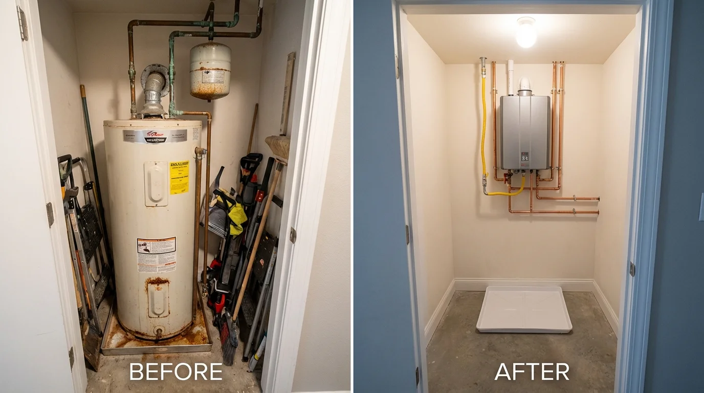 Tank water heater versus wall-mounted tankless unit comparison for Ashley, OH homeowners